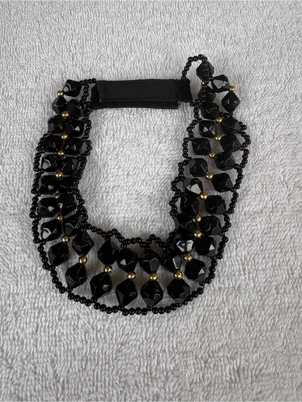 Vintage Black Beaded Choker Necklace with Gold Accents - Picture 7 of 8